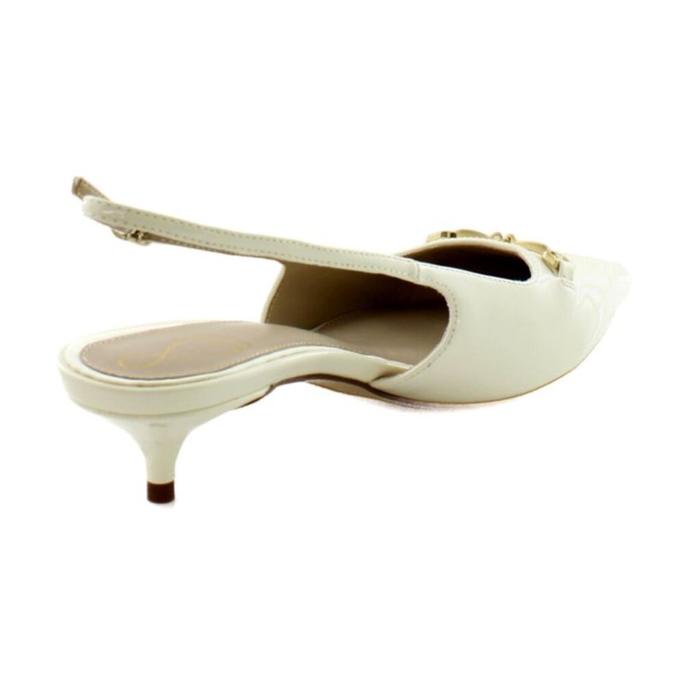 Sam Edelman White Patent Leather Pointed Slingback Kitten Heel - Picture 7 of 8